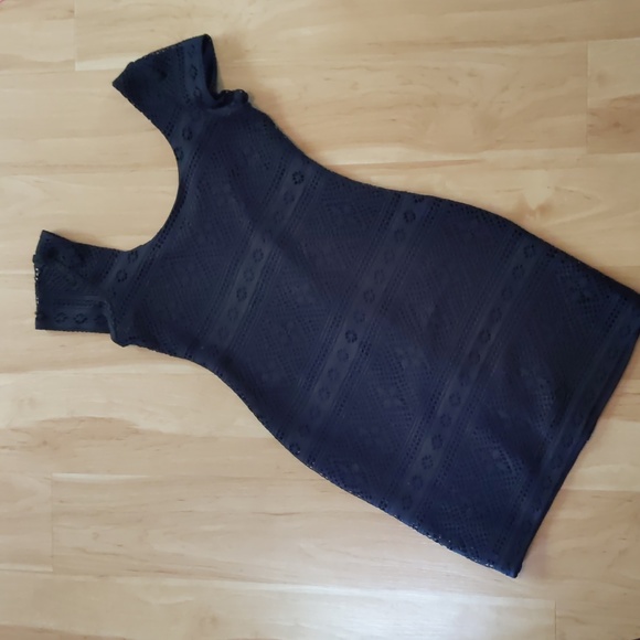 Crochet Dress, S, fully satin lined, zipper back, Snap mini little black dress - Picture 5 of 15